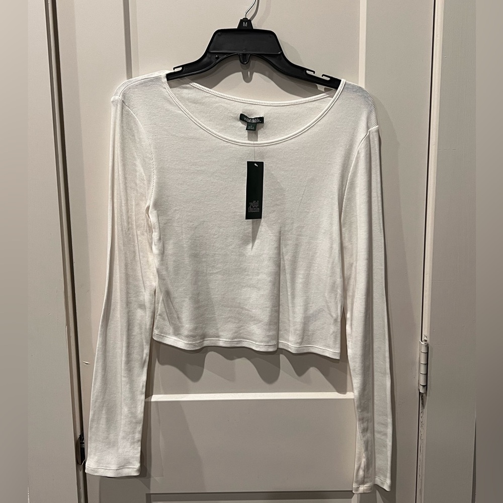 Wild Fable White Long Sleeve Crop Top